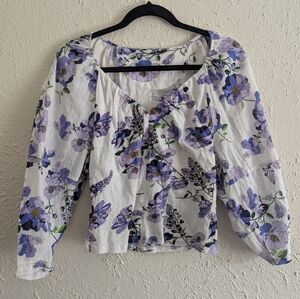 Anthropologie Purple Floral V-Neck Top